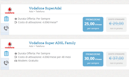 Confronto Offerte ADSL Vodafone Super ADSL e Super ADSL Family Komparatore