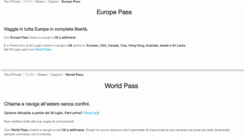 Europe Pass e World Pass: le Offerte Tre per l’Estero