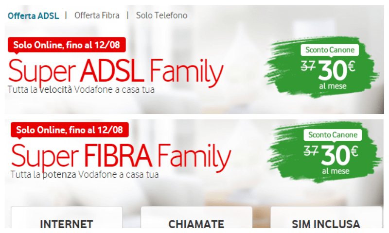 Offerte Vodafone Super ADSL Family e Super Fibra Family